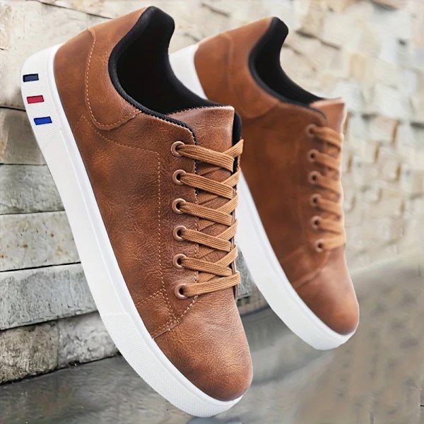 Mäns Platta Vulkaniserade Skor Lätt Casual Comfort Running Sneakers Spets-Up Runda Huvudet Utanför Plus Storlek Joggingtränare brown 41