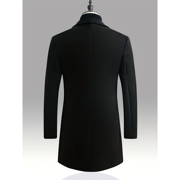Trenchcoat för män, kavajkrage mellanlång enkelknäppt överrock, varm vinterjacka Black L(50)