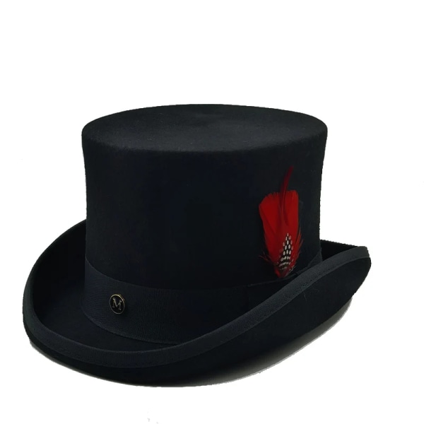 Special High Top hat Trollkarl hög hatt Prestanda Brittisk svart jazz topp hattar manliga och kvinnliga domstol gentleman platt filt hatt 14 L 58-60