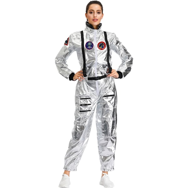 Halloween Jul Silver Rymdman Män Kvinnor Rymddräkt Vuxna Barn Astronaut Kostym Familjefest Klä Upp Födelsedag Gåva T Women XXL