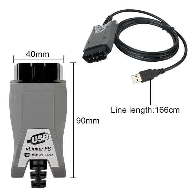 OBD2-auton diagnostiikkaskanneri Fordille FORScan Mazda VLinker FS USB FS ELM327 ELM 327 OBD 2 OBDII HS/MS-CAN-liitäntätyökalut Dark Gray