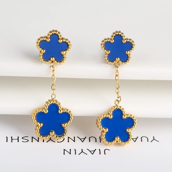 Varmt Rustfrit Stål Fem-Blad Blomst Kvinde Halskæde Smykker Armbånd Øreringe Smykker Del Gave Shamrock. Blue Zinc Plated