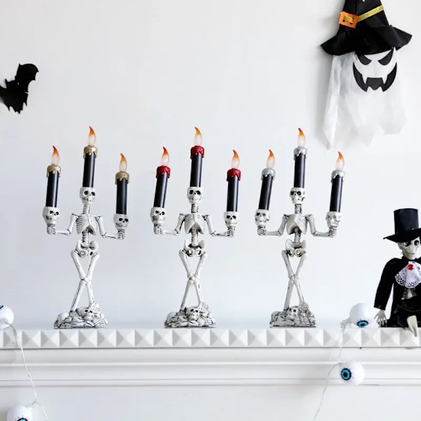 Led Halloween Skull Candlestick Flameless Skelett Ljus Hållare Står Skräck Rekvisita Halloween Dekoration Hemsökt Hus Inredningar silver