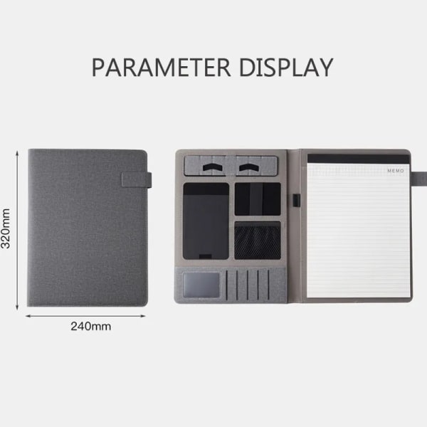 A4 Läder Padfolio Portfolio Herr Fil Mapp Telefon Hållare Dokument Organizer Portfölj Affärsmöte Memo Pad Väska för kontor Type b Grey