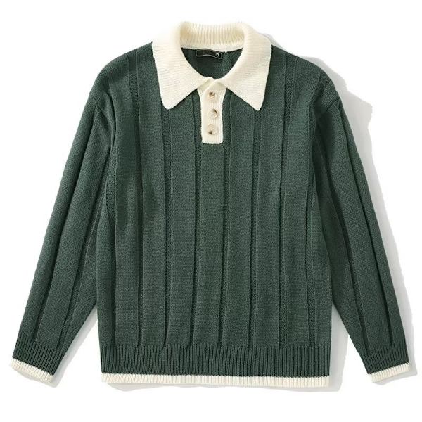 Europeisk Och Amerikansk Kontrast Färg Lapels Knappen Långärmad Tröja Mäns Mild Lyx Retro Dagligen Casual Höstknapp Och Vinter Stickkläder I Topp Green XL