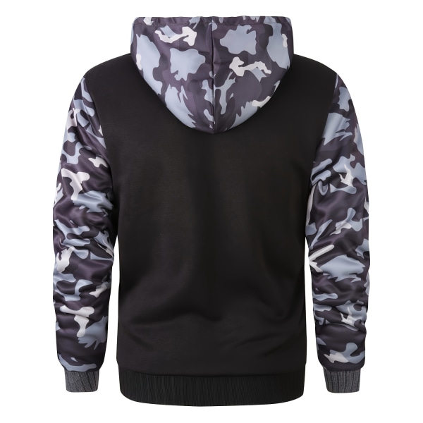Camo Sherpa-fodrad huvjacka för män Casual långärmade huvtröjor med dragkedja Gym Sporthuvkappa för vinter höst Black XXL(54)