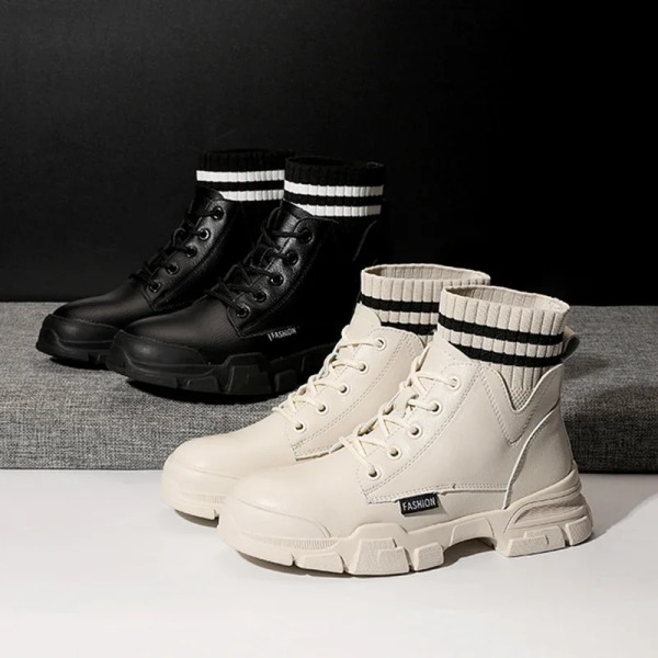 Höst och vinter nya casual snörning och fleece martens stövlar mode stövlar damskor trend mid-calf stövlar Black Plush 37