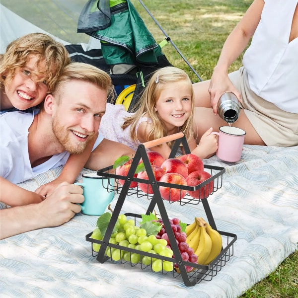 Fruktkorg med 3 våningar, Bärbar Frukt Bowle Korg Organizer Förvaring & Matsal Frukt Grönsaksbröd Snacks 2 Tier White