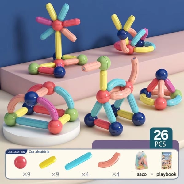 Stora partiklar Magnetiska byggstenar Magnetiska Stick Byggstenar Pedagogiska leksaker för barn 26pcs