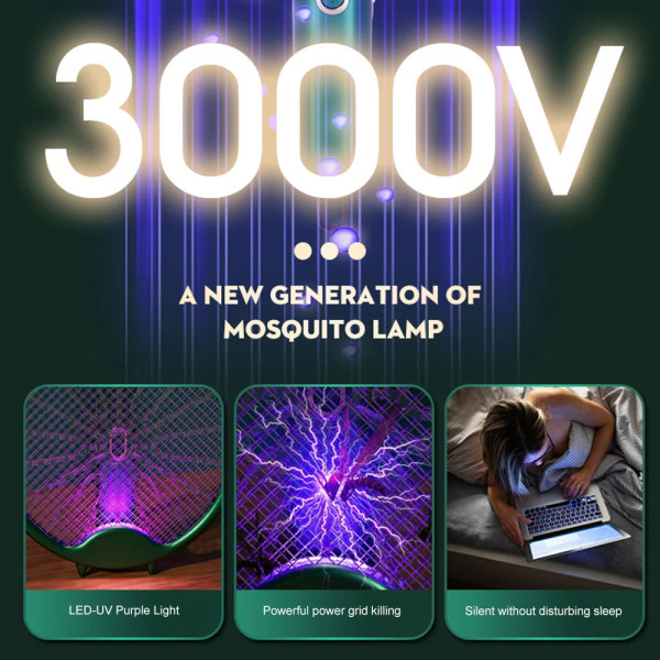 3000V elektrisk myggracket Myggdödarlampa USB Uppladdningsbar hopfällbar myggsmälllampa green