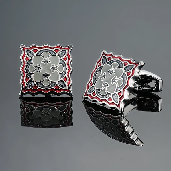 Klassisk Fransk Skjorta Cufflinks Hög Kvalitet Handmålade Röd Blå Svart Emalj Knapp Metall Mäns Kläder Tillbehör Smycker Y Shell pattern