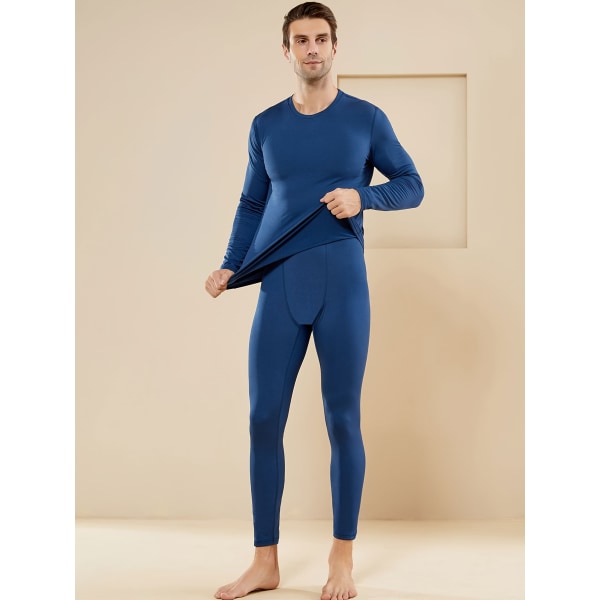 Thermal i fleece för män, set med baslager för vintern, snabbtorkande löpbasketträningskläder Navy Blue XL(52)