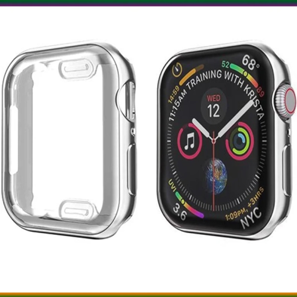 Cover watch för Apple Watch Series 8 7 6 5 case 3 2 SE Silikon genomskinligt case Skärmskydd iWatch 38 40 41MM 42 44 45MM Silver 2 41mm series 7 8