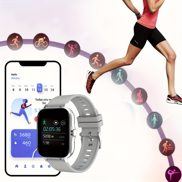 Unisex Ringa och ta emot samtal Sport Smart Watch, Hälsoövervakning, Informationspåminnelse, Musikkontroll, Fotokontroll, Smart Sports Watch Silvery