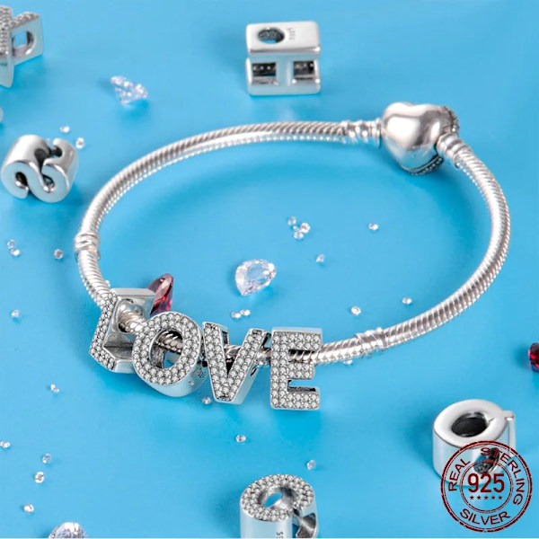 26 A-Z Alfabet Pärlor 925 Sterling Silver Love Brev Charm Passa Original Pandora Charms Armband Armband Cz Zir Konnärssmycken KTC165-U