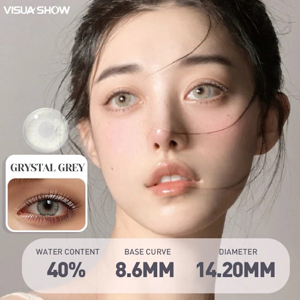 Visuashow Aurora 2 Pcs Årligt Använda Färgade Kontaktlinser Naturliga Färglinser För Ögon Skönhet Myopia Tact Lins -1. Klockan Till -8. 00 FA56 Crystal Grey -2.25