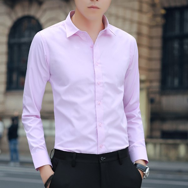 Vår Och Höst Vit Skjorta Herr Långärmad Trendig Business Slim-Fit Koreansk Stil Stilig Skjorta Professionell Klänning Herr Skjorta Trendig Pink L