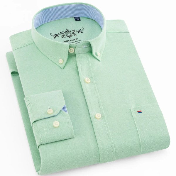 Snygg skjorta i bomullsblandning för män, formell ventilerande lapel Normal passform Långärmad skjorta med knapp för affärsaktiviteter Apple green 41