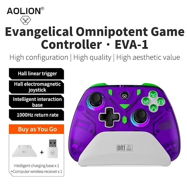 Aolion K10 Gaming Controller Med Laddning Dock Rgb Trådlös Spelhall Effekt Joystick Trigger För Nintend Switch/ Pc/Telefon Purple