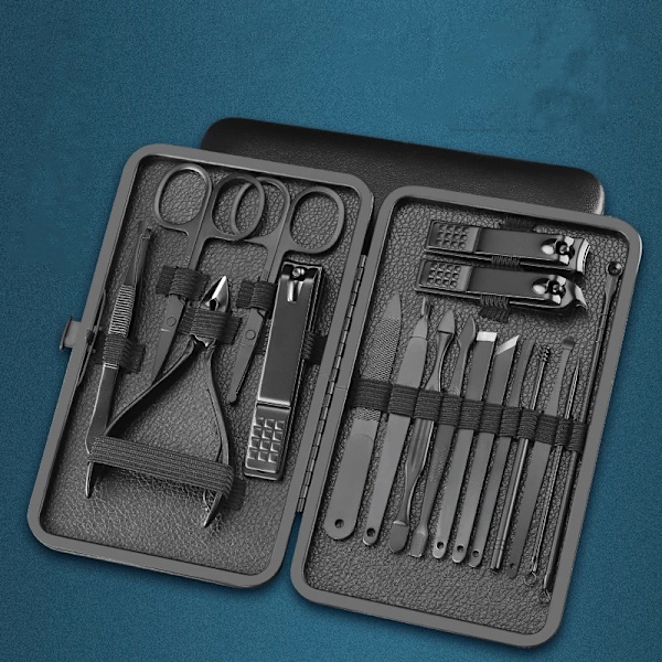 7/10/12/16/18-dels/set Manikyrset i Rostfritt Stål Professionell Nagelklippare Kit för Pedikyr Verktyg Inväxt ToeNail Trimmer 16pcs black