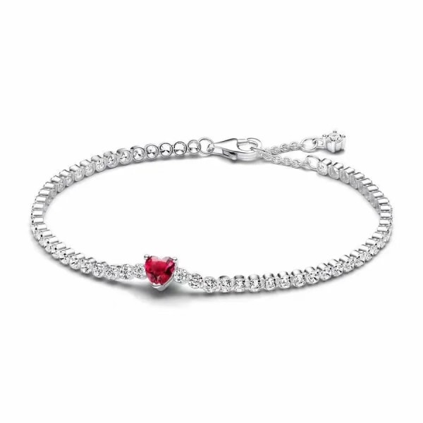 Heta säljande dam 925 Sterling Silver Temperament All Zircon Love Armband Dam Charm Smycken DIY 2024 Nyårsgåva Red 17cm