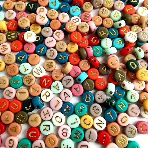 300 st runda bokstavspärlor, färgglada akrylpärlor med gyllene bokstavsalfabet, pärlor för att göra DIY smycken, tillbehör till armband halsband 300pcs Mix Letters