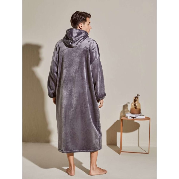 Men's Oversized Warm And Comfortable Flannel Blanket Robe, Long Sleeve Zipper Hoodie Sweatshirt Hooded Sleep Robe