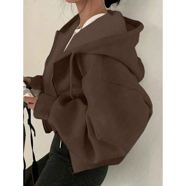 Ezwear Kvinnors Blixtlås Framför Dragsträng Brown XL