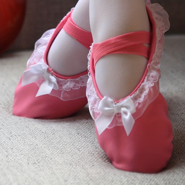 Andas balettskor med mjuk sula för flickor med fluga - perfekta för dansträning och framförande pink CN29(EU28.5)