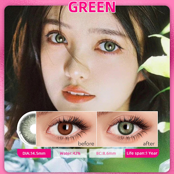 Bio-Essense 2Pcs Färgade Kontaktlinser För Ögon Natural Brun Kontakt Blå Ögonlinser Korean Gray Kontakt År Gröna Elever Mirage Green 0