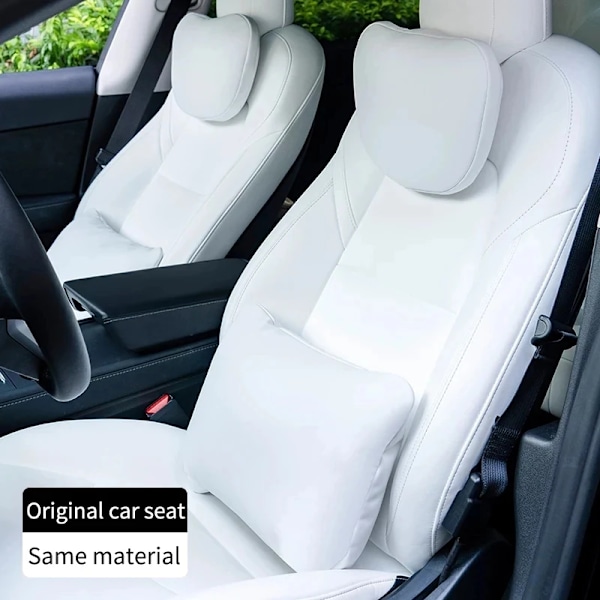 För Tesla Modell 3 Y Flocking / Läder Bil Sittplats Kudde Kudde Mjuk Minne Hals Kudde Högkvalitativ Headrest Lumbar Suppo M3MY 04W