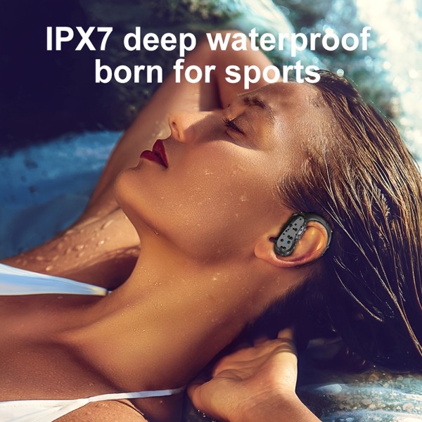 Avbrytande hörlurar med dubbla LED-digitalskärmar, 42 timmars speltid sporthörlurar, IPX7 svetttäta vattentäta hörlurar Over-Ear med öronkrokar Black