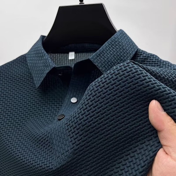 Jacquard Polo Tröja Herr-Kort-Ärmade T-Shirt 2024 Sommar Mode Märke Vit Lapel Andas Mesh Män ' S Halv-Ärm Toppkläder Dark Gray 2L