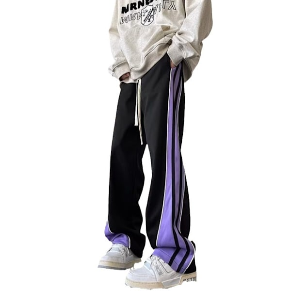 Sweatpants Mænd Efterår Og Vinter Høj Gade Amerikansk Mode Mærke Stribet Syning Sport Bukser Løs Lige Bred Ben Casual Casuale Bukser Black S