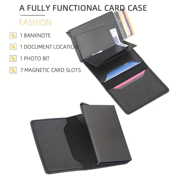 Kreditkortshållare Nytt aluminiumfodral Case RFID PU-läder Pop Up- case Myntväska Korthållare Blue