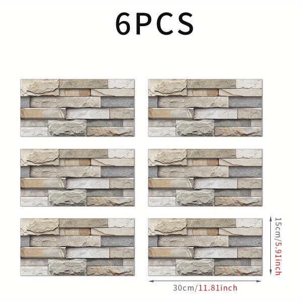 6 st Vattentät keramiskt stenplattor Väggdekaler för vardagsrum och sovrumsinredning - självhäftande bakstänktapet med Peel and Stick Design 5.85*11.7inch*6PCS