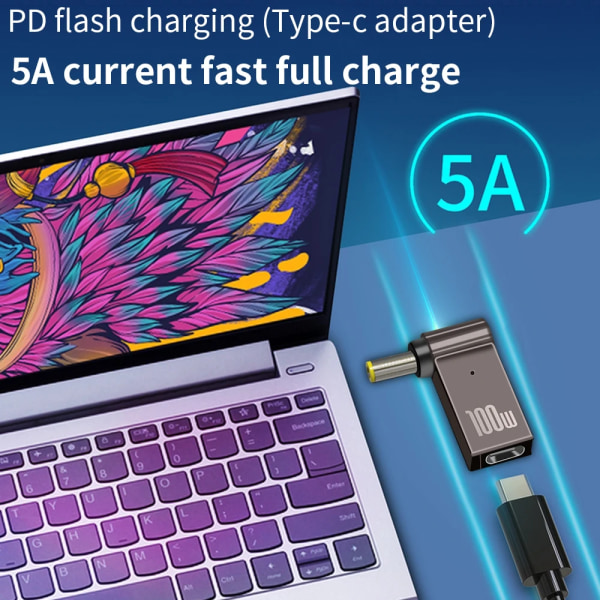 Adapter för power för bärbar dator PD 100W 5A USB Typ-C hona till likström hane för HP/Lenovo/DELL 5.5x1.7