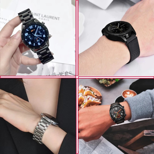 Metallarmband för Samsung Galaxy watch 3 4 5 Amazfit GTR Watch av hög kvalitet i rostfritt stål för Huawei Watch GT 2/3 Pro Black 20mm Watch Band