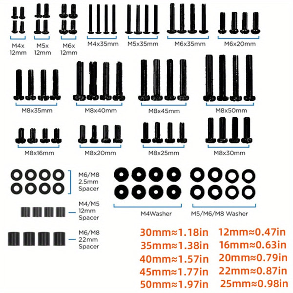 Universal TV- set innehåller VESA väggfäste M4 M5 M6 M8 TV-monteringsskruvar och distanshållare, passar de flesta TV-apparater upp till 203,2 cm Black