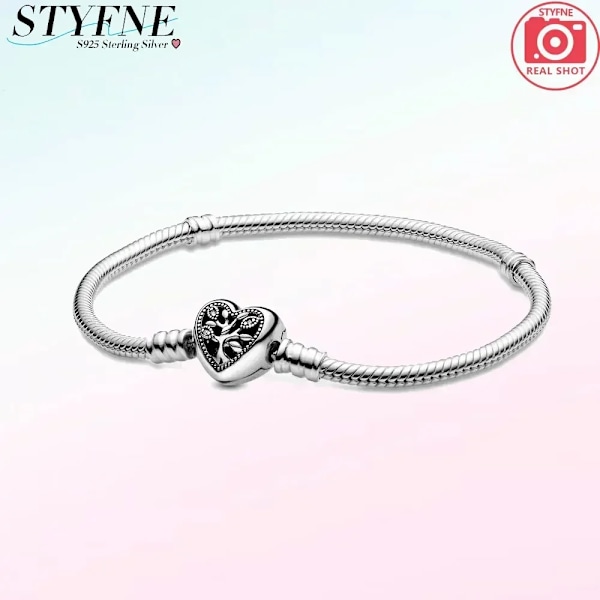 925 Sterling Silver Charm Gnistrande Rose Guld Kärlek Hjärta Sun Moon Diy Beaded Original Armband Kvinnors Fina Smycken Gåva PYB3020 17cm