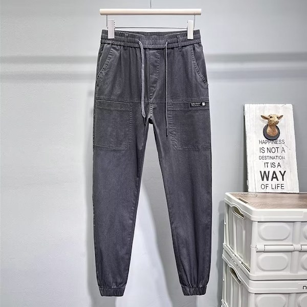 Casual Byxor Mäns Höst Lös Tappered Ankel Längd Byxor 2024 Nya Mode Märke Sex Pocket Väska Stretch Mäns Denimbyxor Dark Gray 4XL