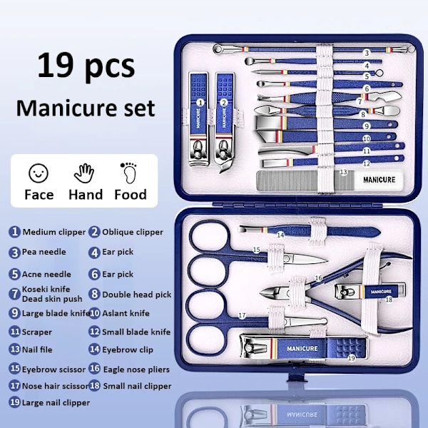 9-19 delar/set Nagelklipparset i rostfritt stål Nagelklippare Set med Vikbar Väska Manikyrset Sax Smink Skönhetsverktyg Green 15 pcs