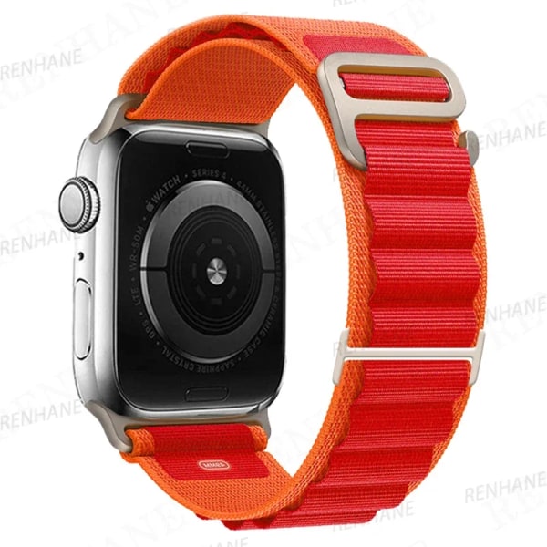 Alpine Loop Band För Apple Watch Rem 49mm 45mm 41mm 44mm 40mm 42mm 38mm Metall G-Hook Nylon Armband iWatch Ultra 9 5 SE 6 7 8 Orange Red 38mm 40mm 41mm