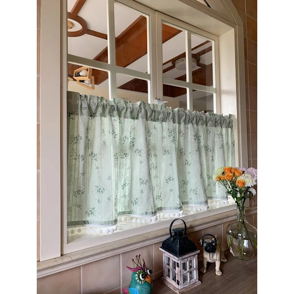 Korealainen puuvilla Daisy Gardiner Road Pocket Shade Gardin Floral Tassel Keittiöön Makuuhuoneeseen Olohuoneeseen Bay Ikkuna Kaappi Verho 1 panel Style 6 W140XH120cm