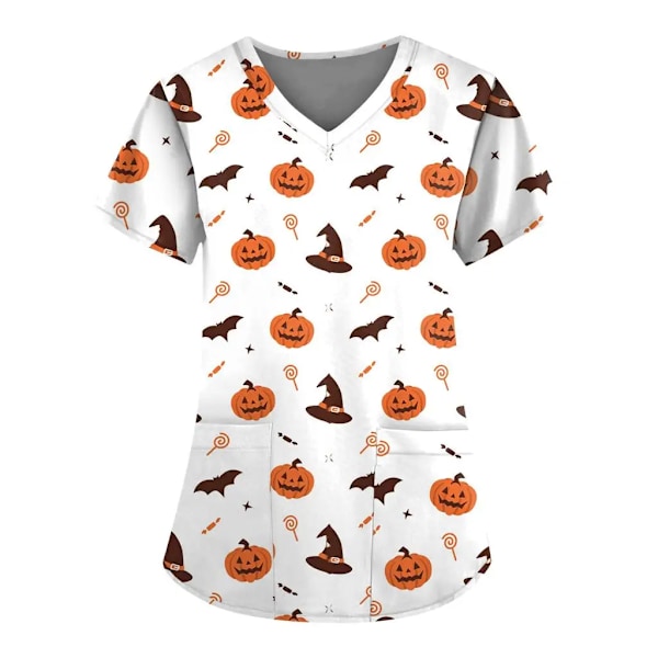 Sommer Halloween V-hals Kortærmet Pleje Medicinske Uniformer Skjorter Unisex Tee Hotel Hospital Læge Operation Scrub T - Skjorte HS2024XQ1138 S