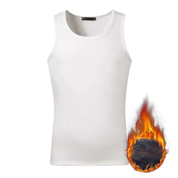 Mænds Fleeceforet Tanktop Vest Underundertøj Varmt Termisk Basislag Undershirt Thermo Tøj Pyjamas Åndbar Basis T-shirt White XL