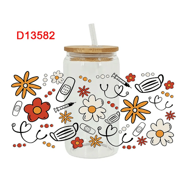 3D Uv Dtf-overførsler Stickers 16Oz Cup Wraps Læger Sygeplejersker Sundhedspleje Trykt Til Diy Glas Keramisk Metal Læder Osv. D13580 D13582 23cm x 11cm