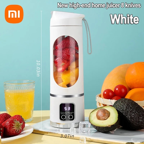 Xiaomi 450ml fruktjuicepress 8 blad 3 hastigheter USB uppladdningsbar justerbar dubbel lock design hållbar is krossare bärbar mixer White