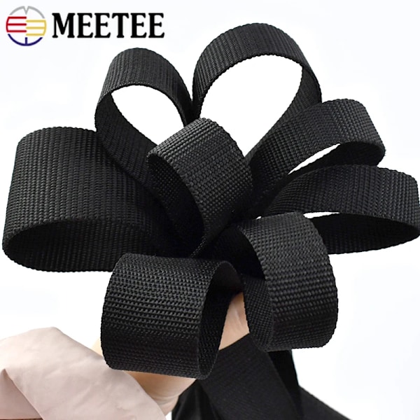 5/10/20M Meetee 20-50mm Nylon Bånd Tape Balck 2mm Tyk Rygsæk Rem Bånd Sikkerhedsbælte Sling Syning Trimmebånd Tilbehør Black-20mm 5Meters