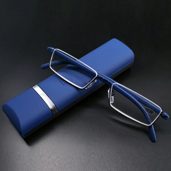Mini Vikbara läsglasögon Pennklämma Case Presbyopic Glasögon Golden Magnifier Glasögon Små läsglasögon Vikbar Bärbar new blue